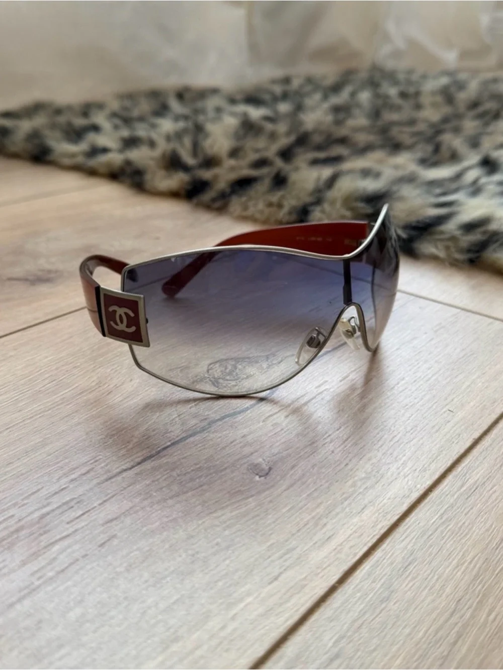 CHANEL Y2K Shield Sunglasses silver detail blue gradient vintage